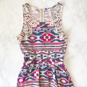 Fit and Flare Dress with Tribal Print XS